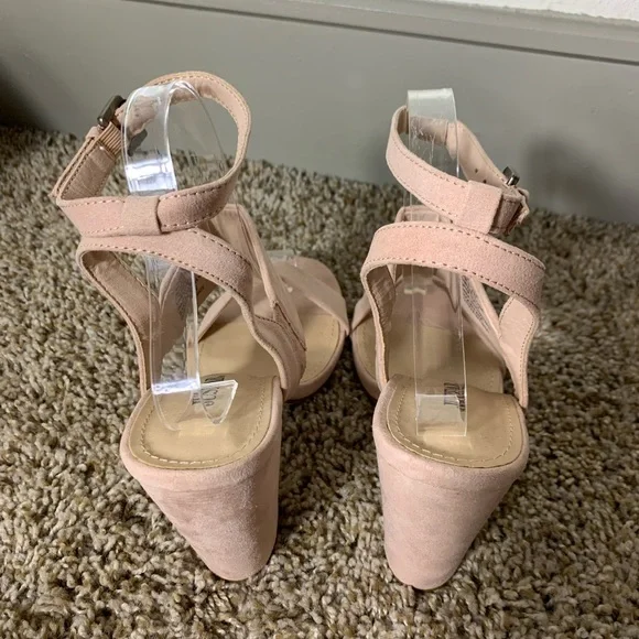 JustFab Perenna Heeled Sandal Pink Suede Chunky Heel size 9 - Picture 5 of 14